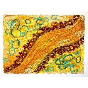 River Running - Original Art Encaustic Wax Painting on Lokta Mulberry Paper